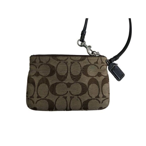 Coach Wristlet Clutch Brown Tan Canvas Signature Kissing C - Picture 2 of 4